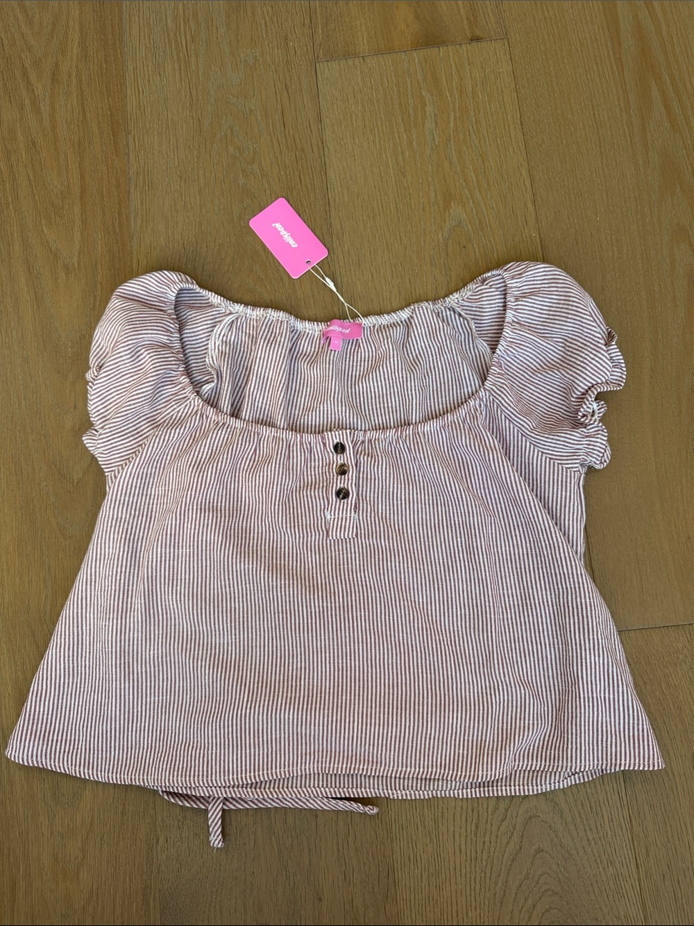 Edikted Pink and White Striped Puff-Sleeve Top